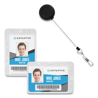 Advantus Antimicrobial ID Security Badge Lanyard Combo, Horizontal, Clear 4.13" x 2.88" Holder, 3.5" x 2.25" Insert, 30" Cord, 20/Pack (AVT76096)