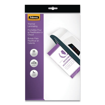 Fellowes® Laminating Pouches, 3 mil, 9" x 14.5", Gloss Clear, 25/Pack (FEL52006)