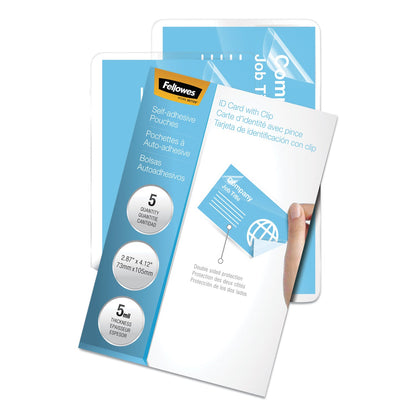 Fellowes Self-Adhesive Pouches, Bus Carc, 2-1/4" x 3-3/4", 5/PK, CL (FEL5220101)