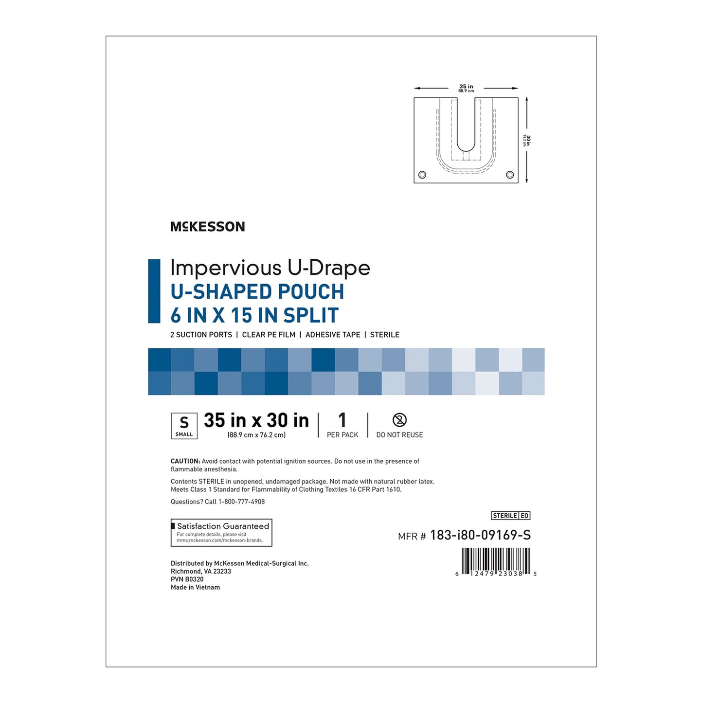 McKesson Orthopedic Drape U-Drape with Pouch 35 W X 30 L Inch Sterile (1101294_CS)