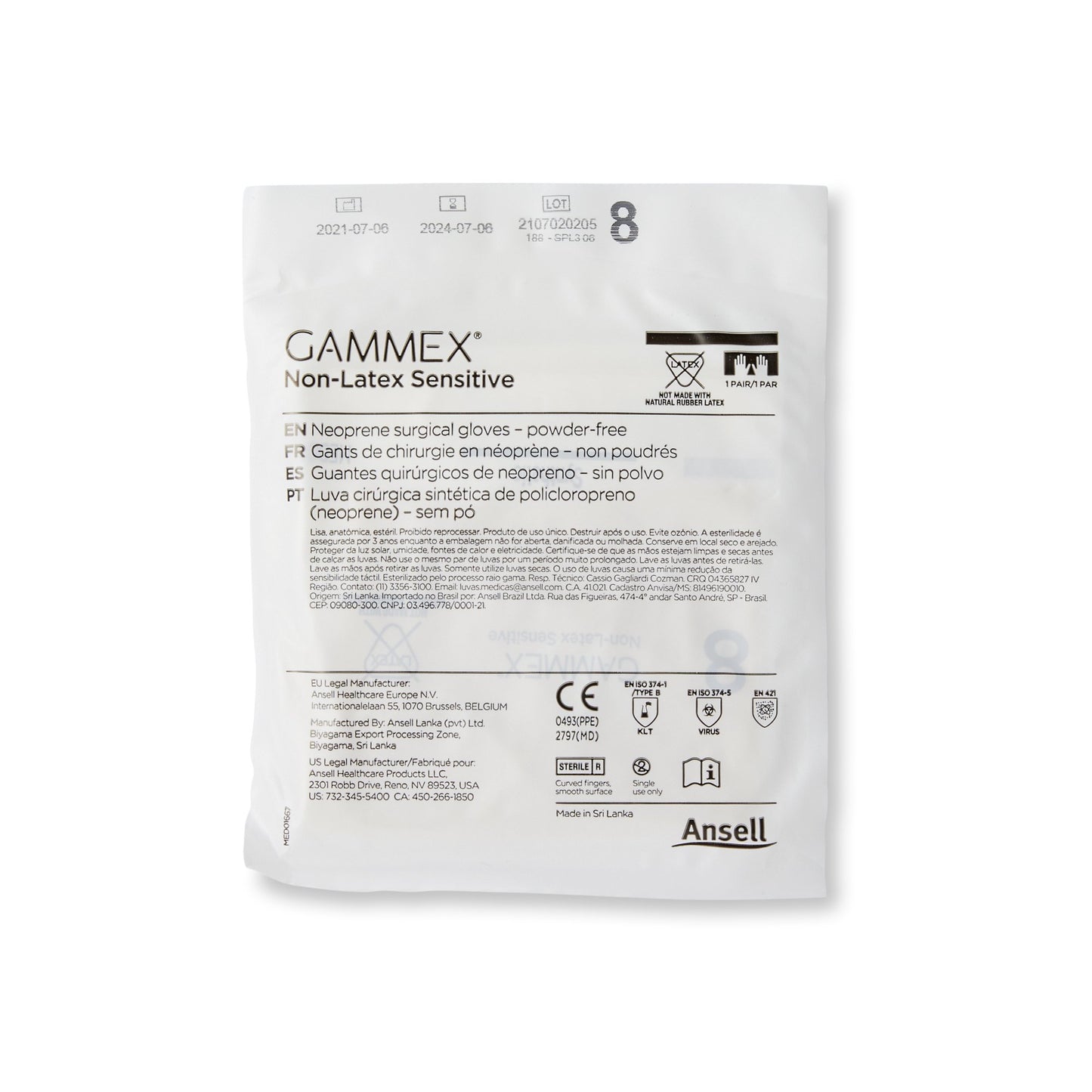 GAMMEX® Non-Latex Sensitive Surgical Glove Size 8 Sterile Polychloroprene Standard Cuff Length Micro-Textured Cream Chemo Tested (833676_BX)