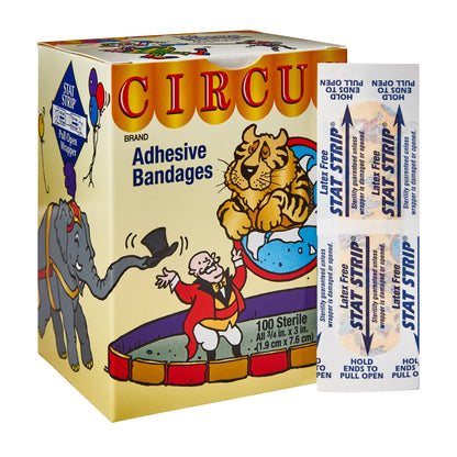 American® White Cross Stat Strip® Adhesive Strip 3/4 X 3 Inch Fabric Rectangle Kid Design (Circus) Sterile (296235_BX)