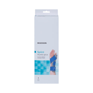 McKesson Wrist Splint with Thumb Spica Thumb Spica Nylon / Cotton-Terry / Foam / Elastic / Spandex Left Hand Blue / Gray Small / Medium (1159133_EA)
