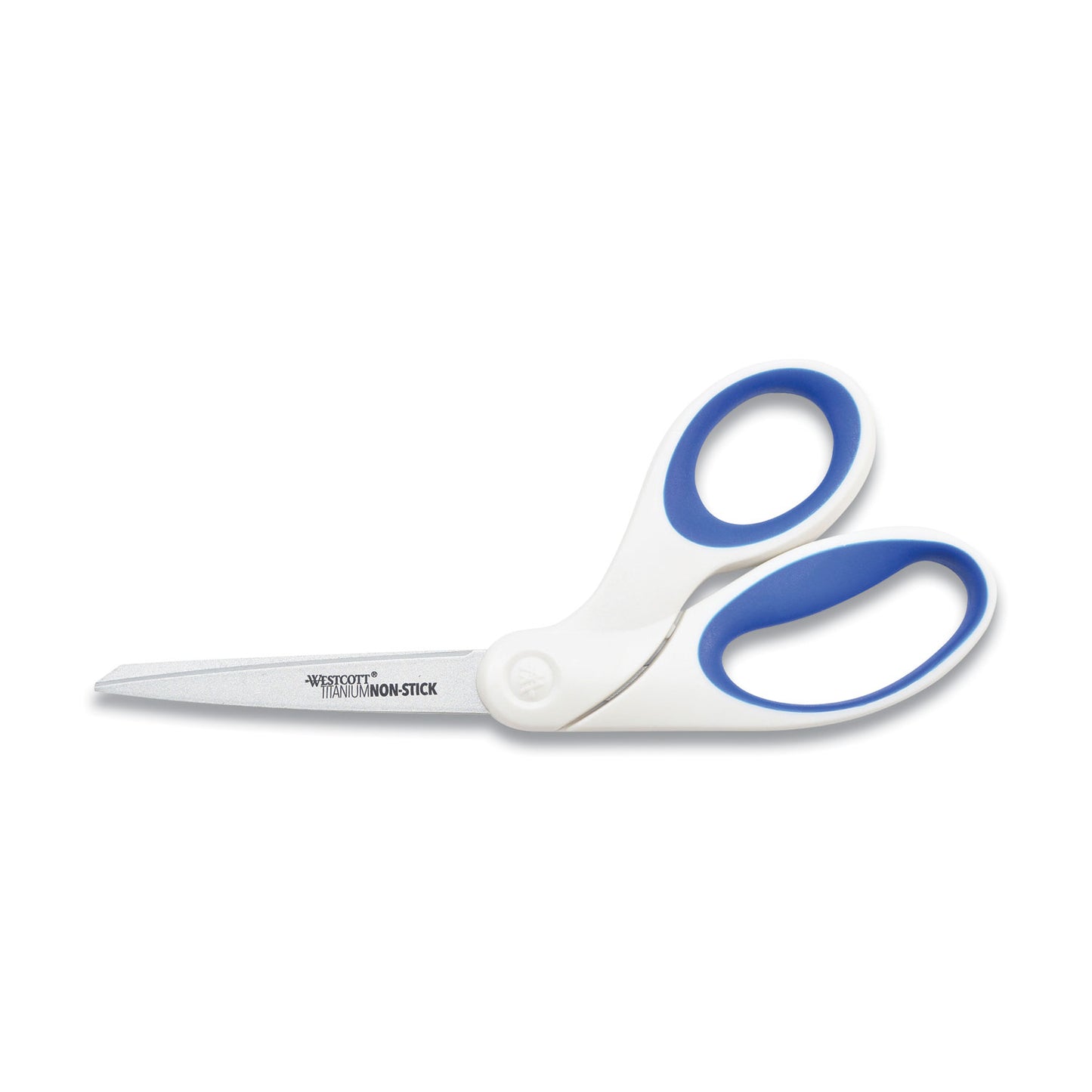 Westcott® Non-Stick Titanium Bonded Scissors, 8" Long, 3.25" Cut Length, Crane-Style White/Blue Handle (ACM16578)