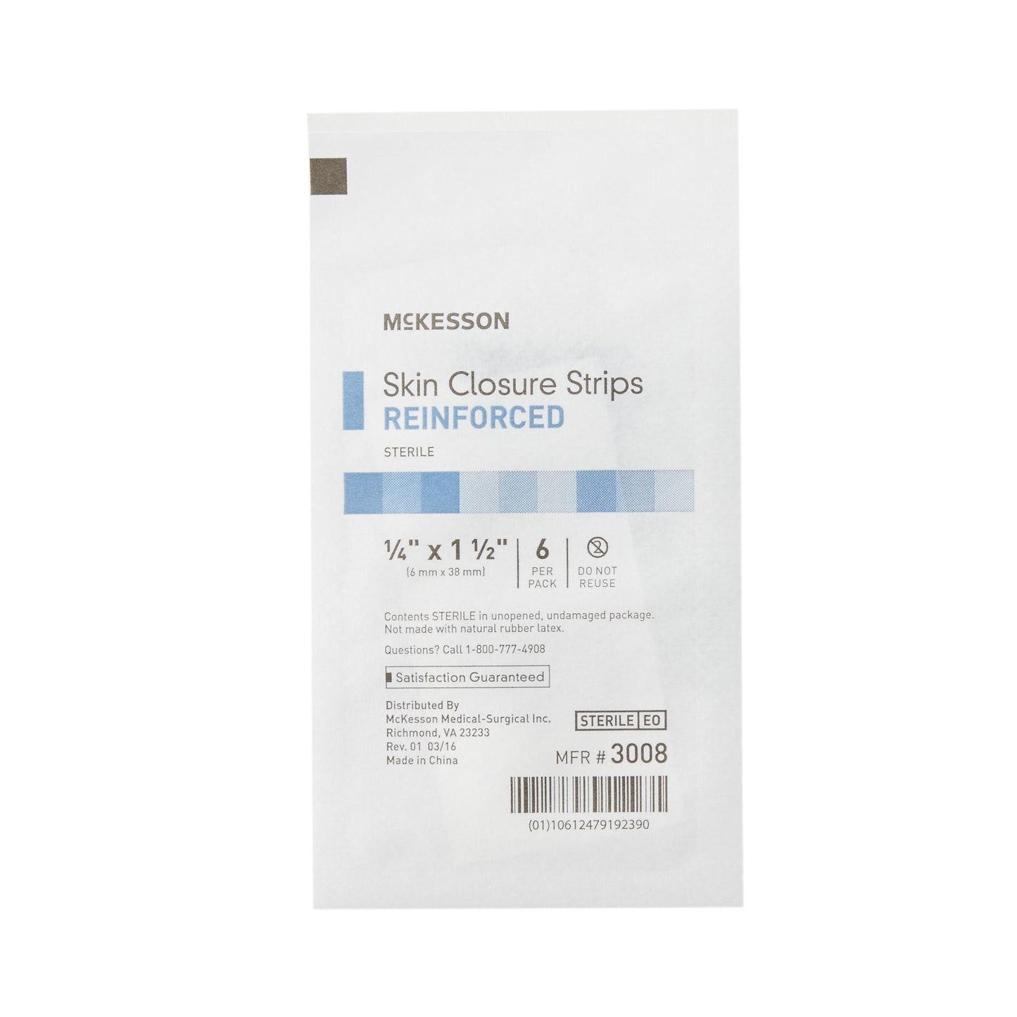 McKesson Skin Closure Strip 1/4 X 1-1/2 Inch Nonwoven Material Reinforced Strip White (876307_BX)