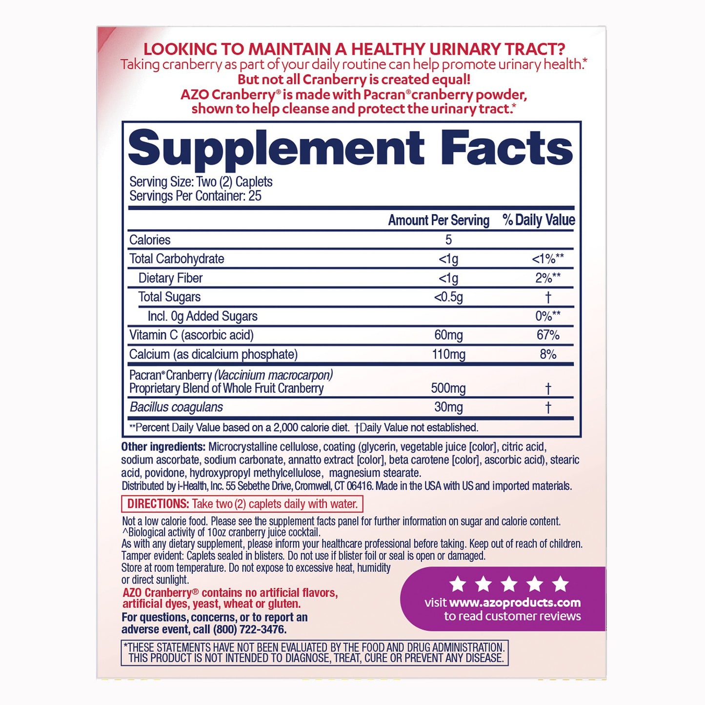 AZO® Urinary Tract Health Dietary Supplement Tablet 50 per Box (1268928_BX)