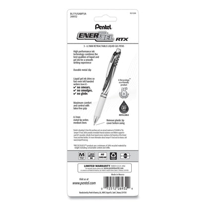 Pentel® EnerGel RTX Stars and Stripes Gel Pen, Retractable, Medium 0.7 mm, Black Ink, Red/White/Blue Barrel, 3/Pack (PENBL77USABP3A)