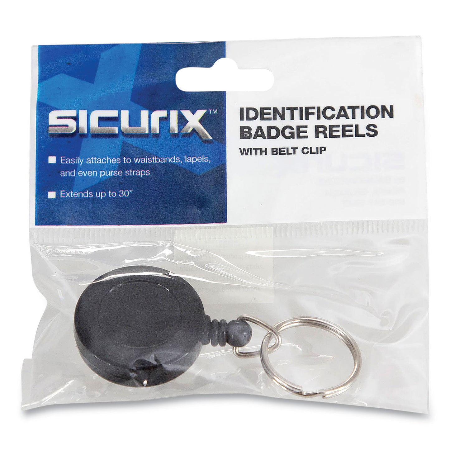 SICURIX® ID Slide-Style Belt Clip Card Reels, 30" Extension, Round, Black (SRXBAU68874)