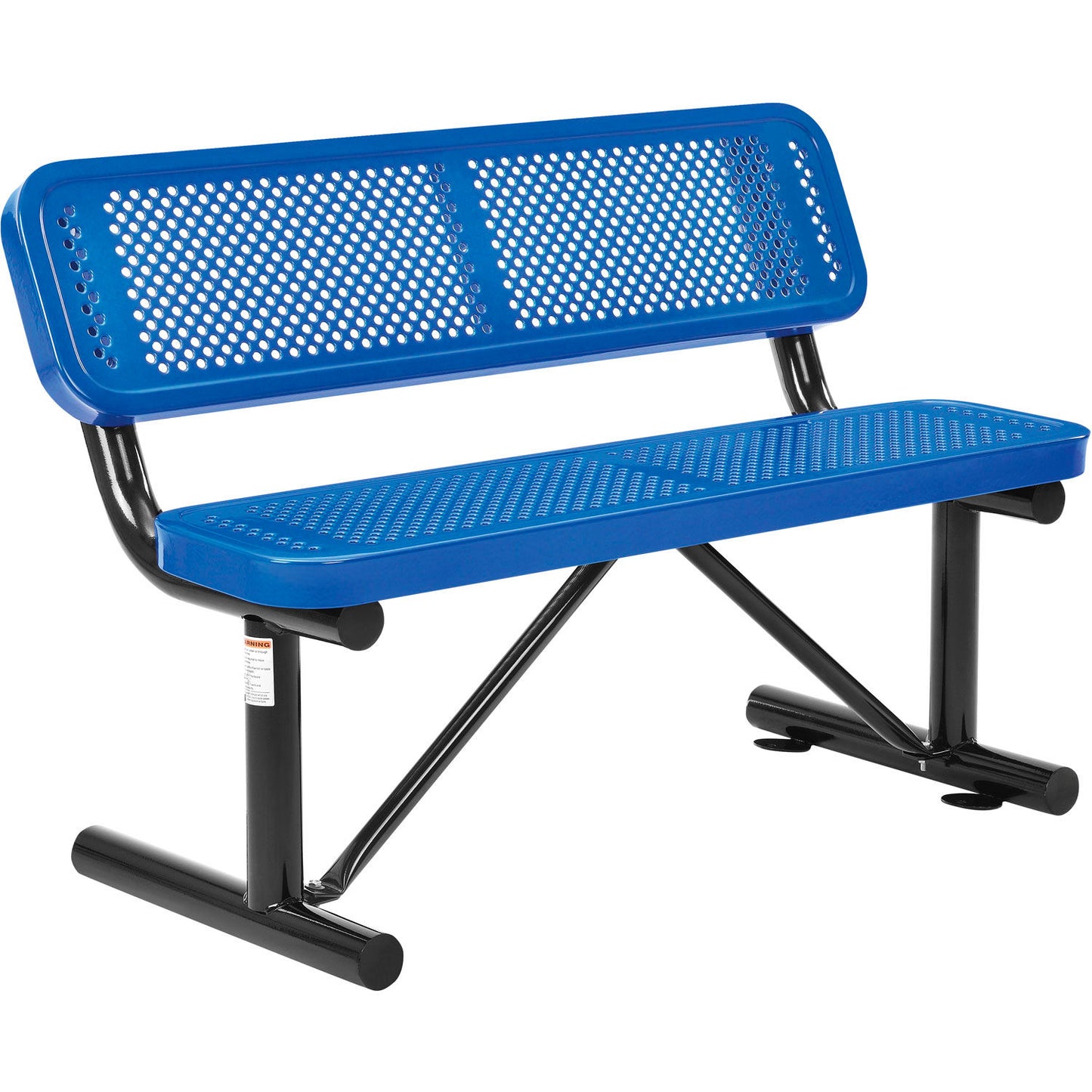 Global Industrial 4' Outdoor Steel Bench w/ Backrest, Perforated Metal, Blue (WB695744BL)