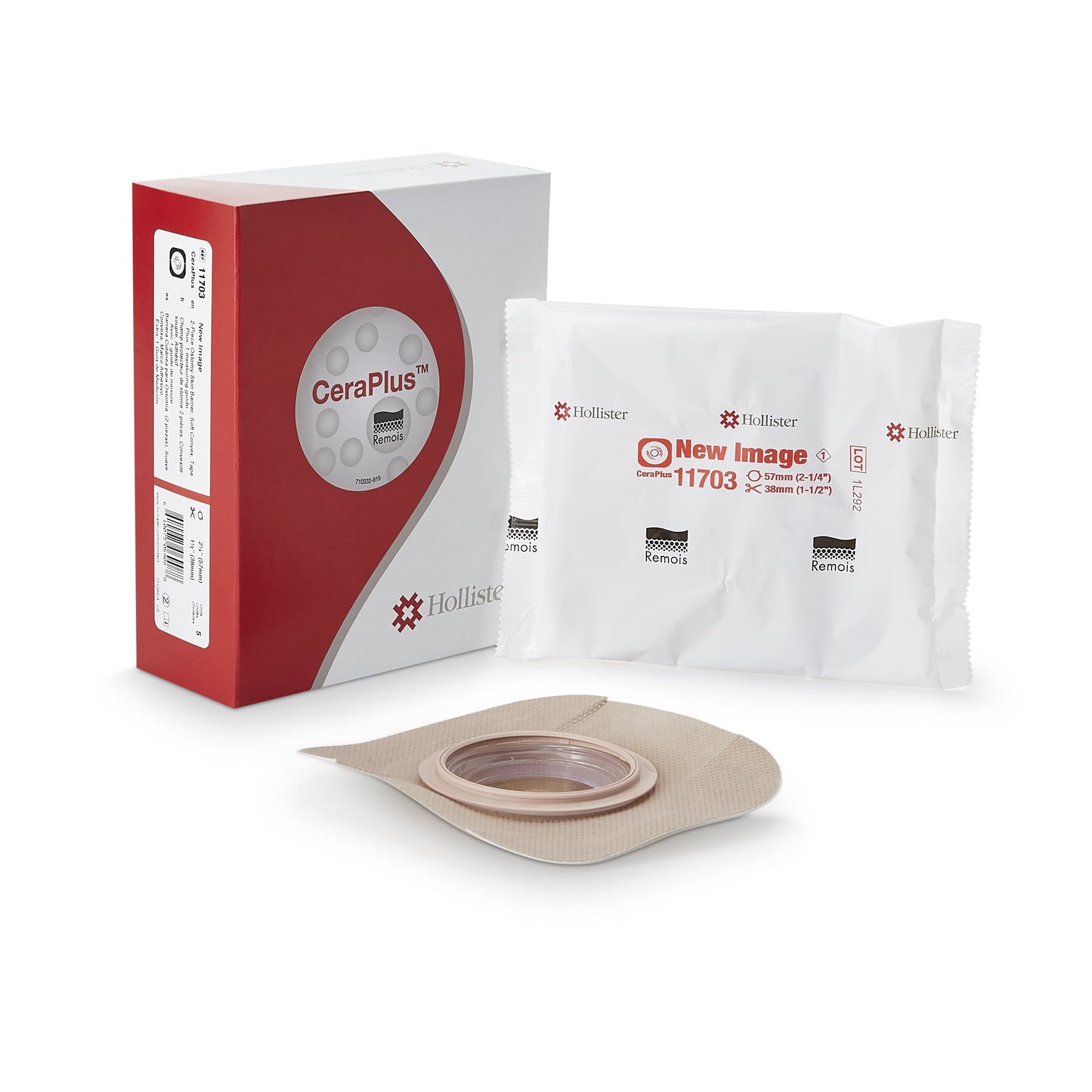 New Image™ CeraPlus™ Ostomy Barrier Trim to Fit, Extended Wear Adhesive Tape Borders 57 mm Flange Red Code System Up to 1-1/2 Inch Opening (1158424_BX)