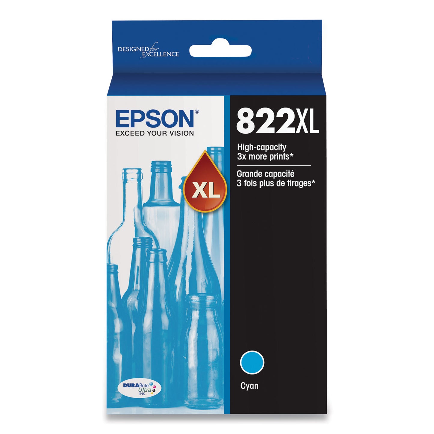 Epson® T822XL220-S (T822XL) DURABrite Ultra High-Yield Ink, 1,100 Page-Yield, Cyan (EPST822XL220S)