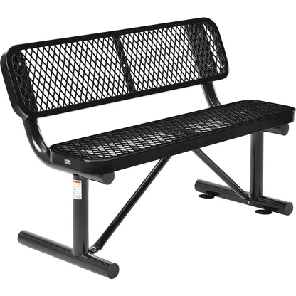 Global Industrial 4' Outdoor Steel Bench w/ Backrest, Expanded Metal, Black (WB695743BK)