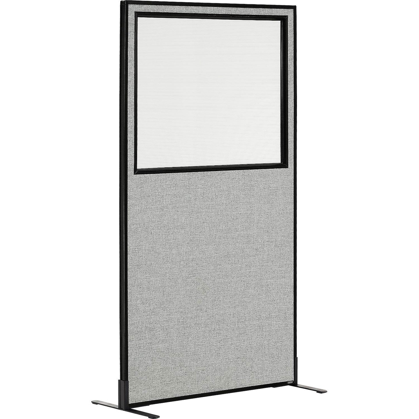 Interion Freestanding Office Partition Panel with Partial Window, 36-1/4"W x 72"H, Gray (WB694679WFGY)