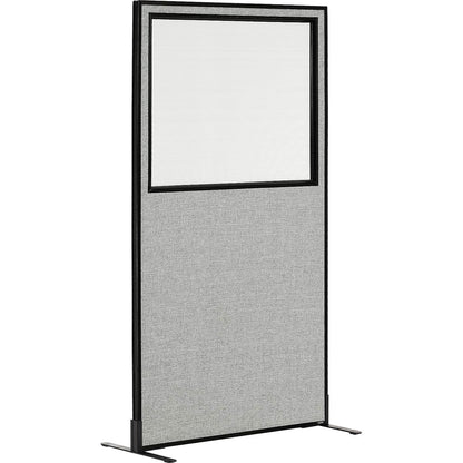 Interion Freestanding Office Partition Panel with Partial Window, 36-1/4"W x 72"H, Gray (WB694679WFGY)