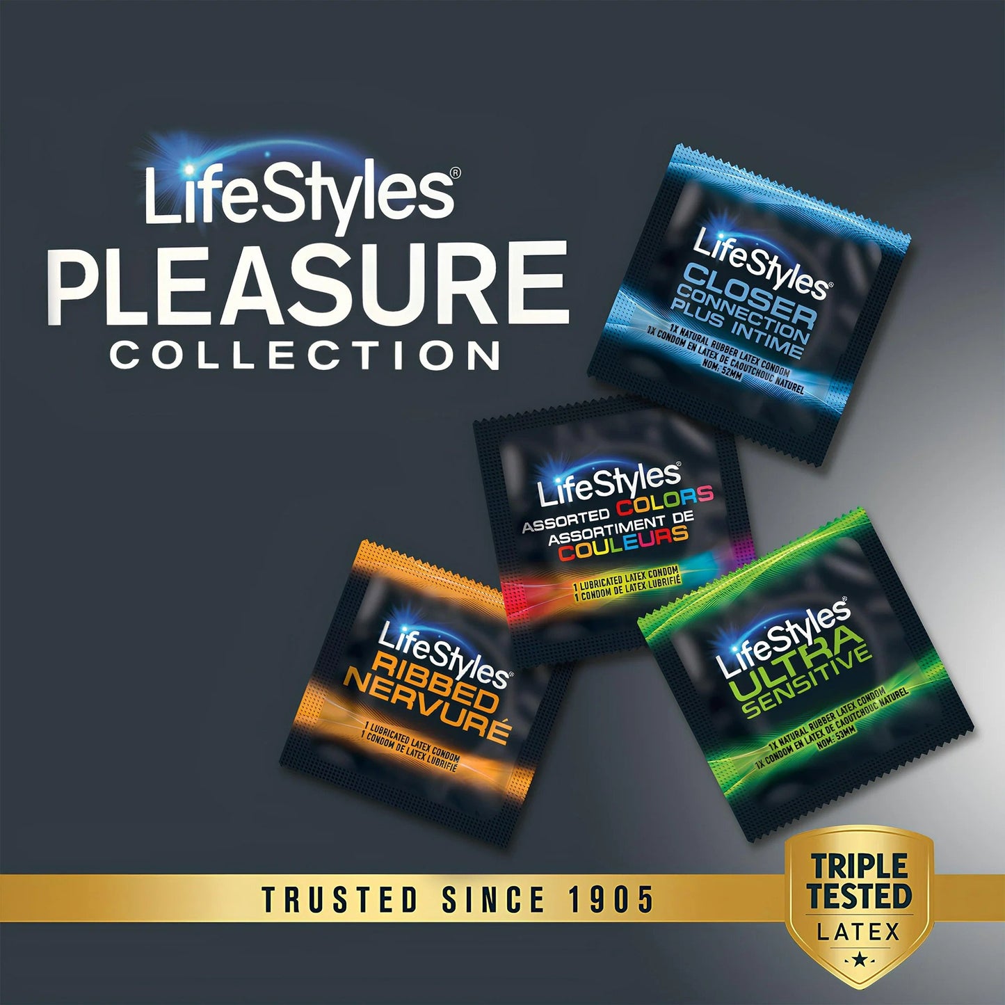 Lifestyles® Pleasure Collection Condom Variety Pack Lubricated One Size Fits Most 36 Per Box (1256944_BX)
