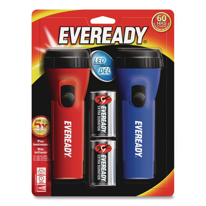 Eveready® LED Economy Flashlight, 2 D Batteries (Included), Red/Blue, 2/Pack (EVEL152SEA)