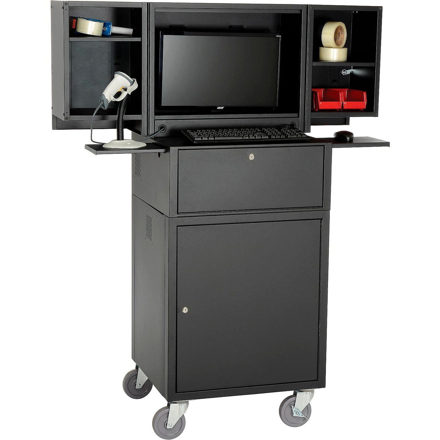 Global Industrial Mobile Fold-Out Computer Cabinet, Black, Assembled (WB695429BKA)