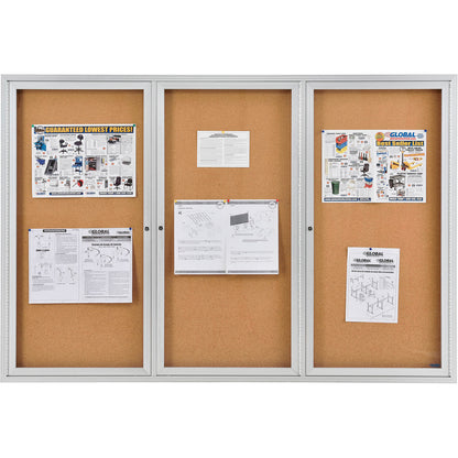 Global Industrial Enclosed Cork Bulletin Board - 72"W x 48"H - 3 Door (WB695542)