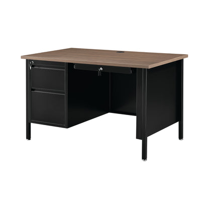 Interion Steel Teachers Desk, 48"W x 30"D, Walnut Top with Black Frame (WB695631WN)