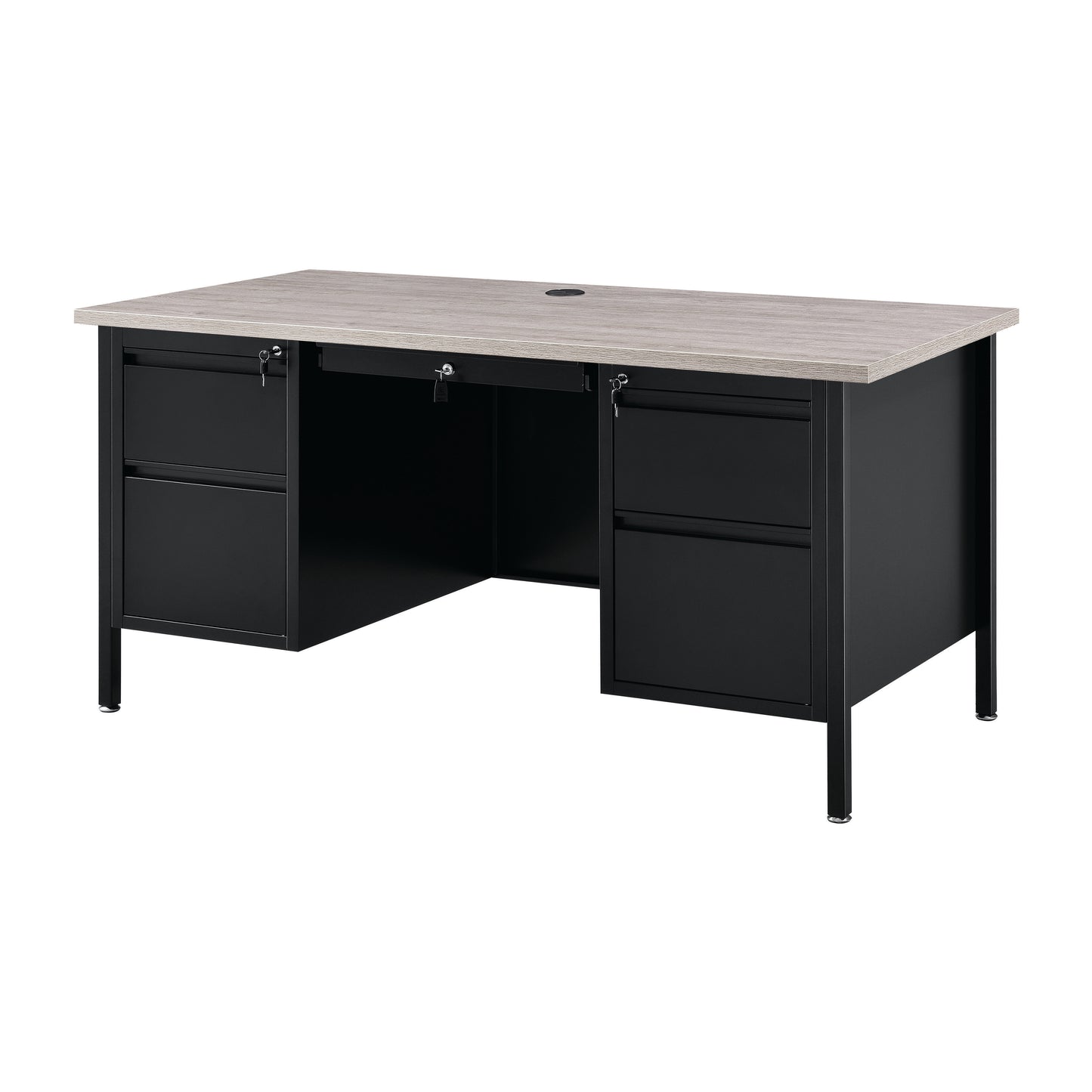 Interion Steel Teachers Desk, 60"W x 30"D, Gray Top with Black Frame (WB695632GY)