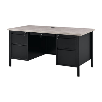 Interion Steel Teachers Desk, 60"W x 30"D, Gray Top with Black Frame (WB695632GY)