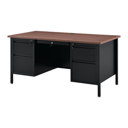 Interion Steel Teachers Desk, 60"W x 30"D, Mahogany Top with Black Frame (WB695632MH)