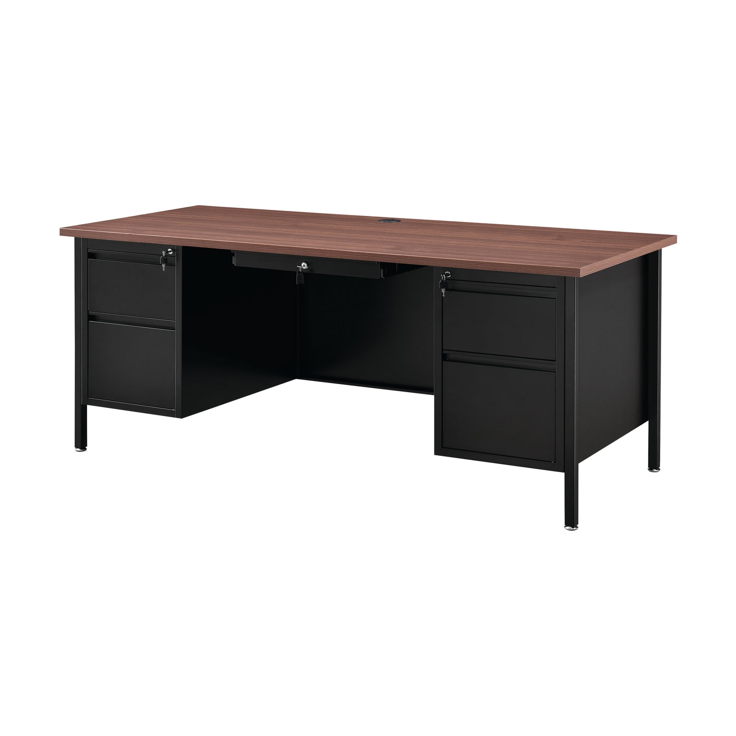 Interion Steel Teachers Desk, 72"W x 30"D, Mahogany Top with Black Frame (WB695633MH)