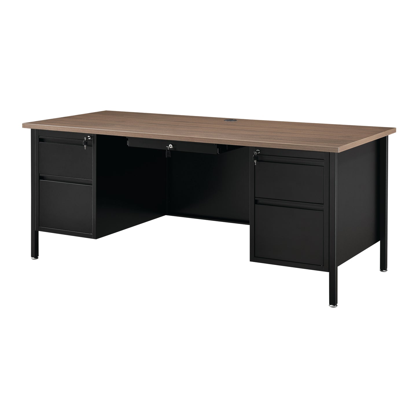 Interion Steel Teachers Desk, 72"W x 30"D, Walnut Top with Black Frame (WB695633WN)