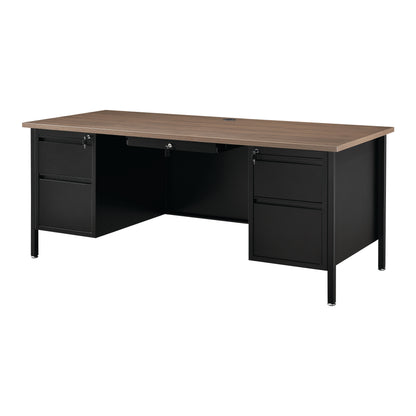 Interion Steel Teachers Desk, 72"W x 30"D, Walnut Top with Black Frame (WB695633WN)