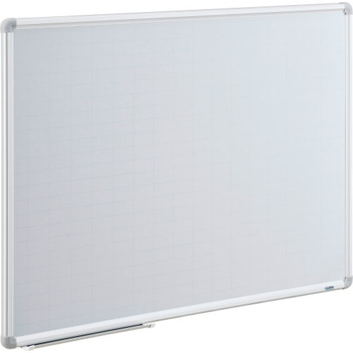 Global Industrial Magnetic Steel Dry Erase Planning Board, Aluminum Frame, 1x2 Grid, 36" x 24" (WB695783)