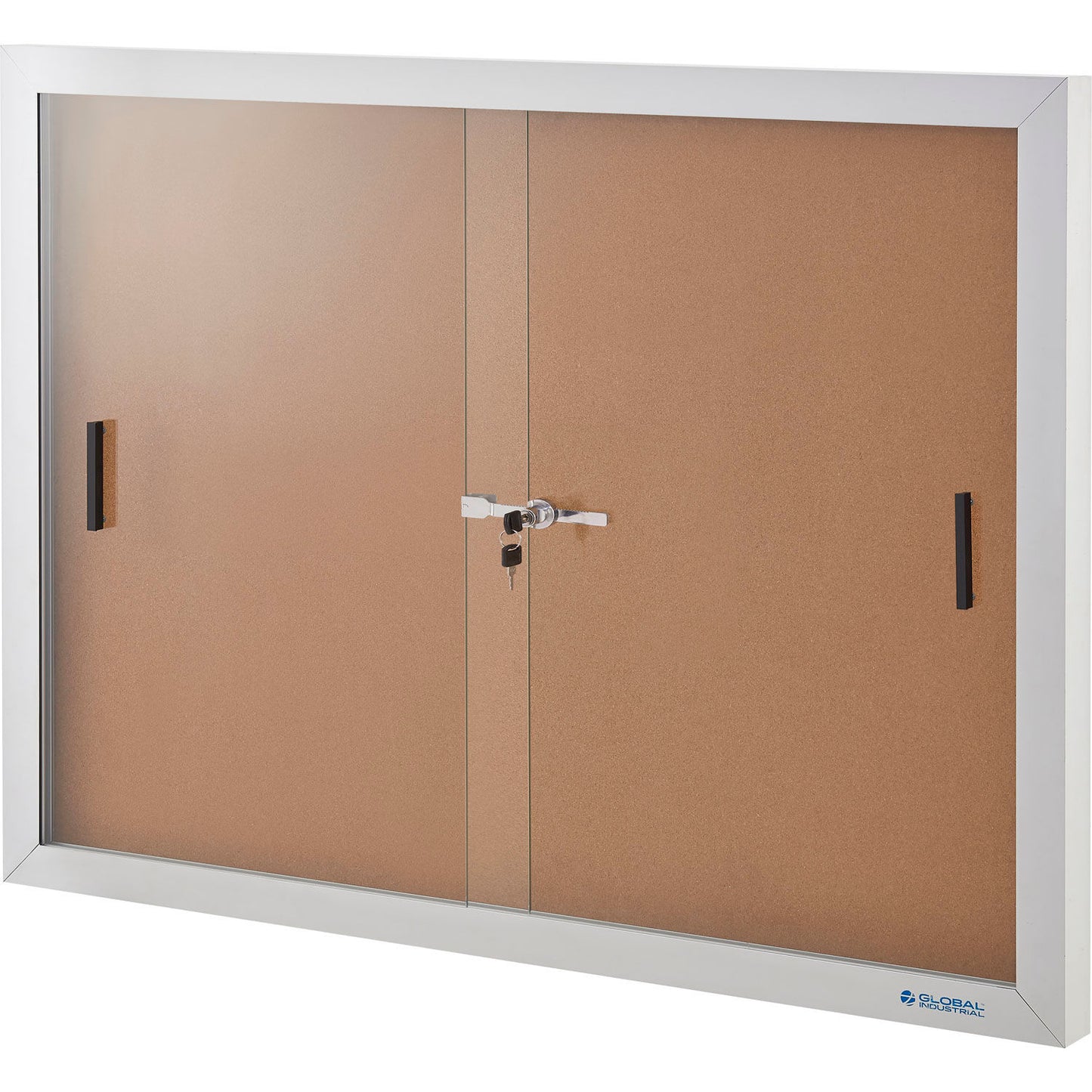 Global Industrial Enclosed Cork Bulletin Board with Sliding Doors, 48"W x 36"H (WB695874)