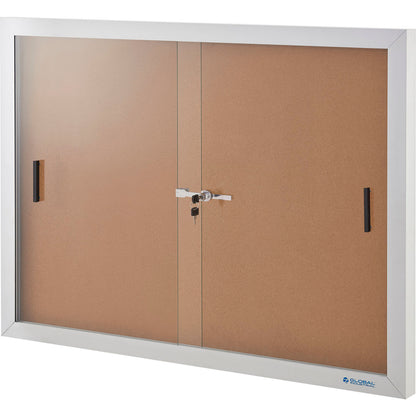 Global Industrial Enclosed Cork Bulletin Board with Sliding Doors, 48"W x 36"H (WB695874)