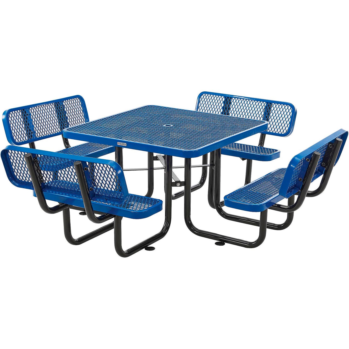Global Industrial 46" Square Picnic Table with Backrests, Expanded Metal, Blue (WB695965BL)