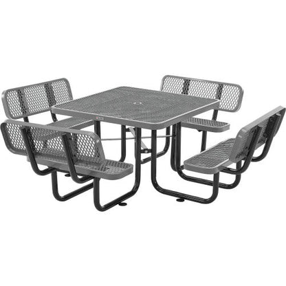 Global Industrial 46" Square Picnic Table with Backrests, Expanded Metal, Gray (WB695965GY)