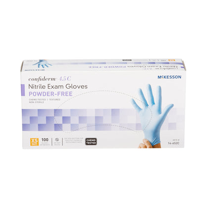 McKesson Confiderm® 4.5C Exam Glove X-Small NonSterile Nitrile Standard Cuff Length Textured Fingertips Blue Chemo Tested (921601_CS)