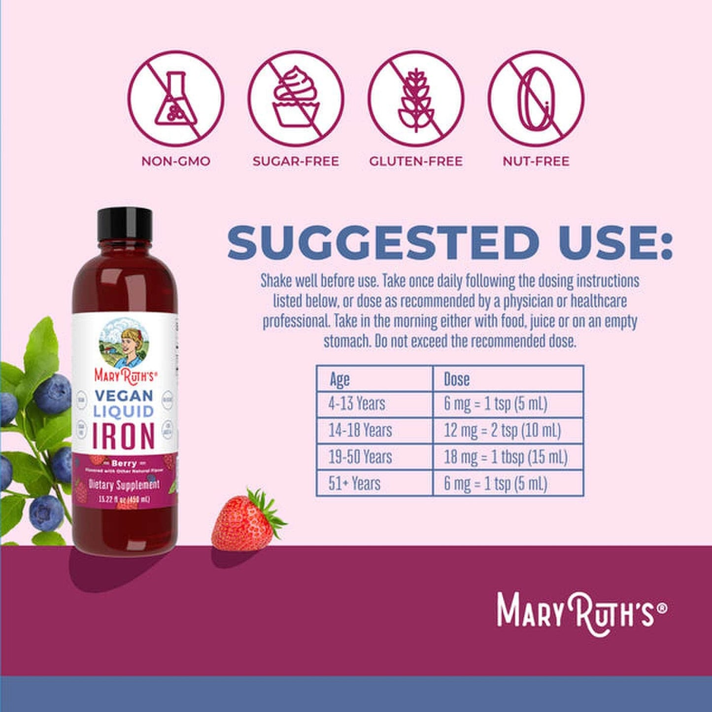 Mary Ruth's® Liquid Iron Dietary Supplement Iron 6 to 18 mg Strength Liquid 16 oz. Berry Flavor (1271764_EA)