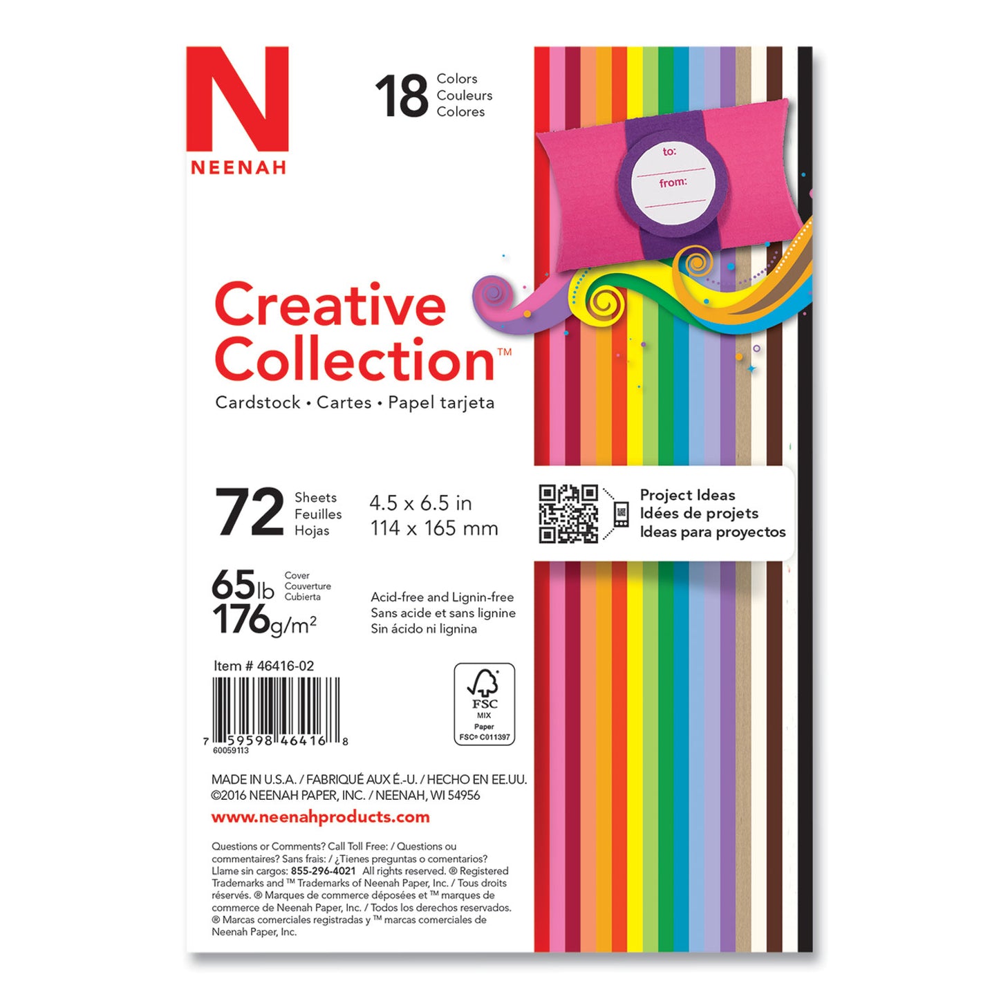 Neenah Paper Creative Collection Premium Cardstock, 65 lb Cover Weight, 4.5 x 6.5, Assorted Starter Pack, 72/Pack (NEE4641602)