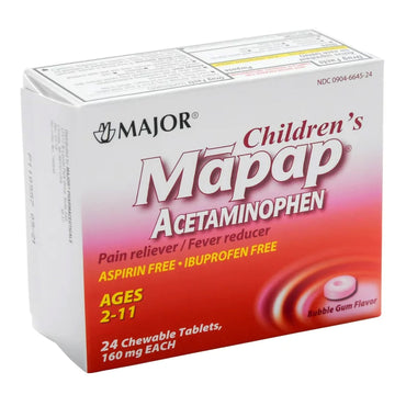 Mapap® Children's Pain Relief / Fever Reducer 160 mg Strength Acetaminophen Chewable Tablet 24 per Box (1237777_BX)