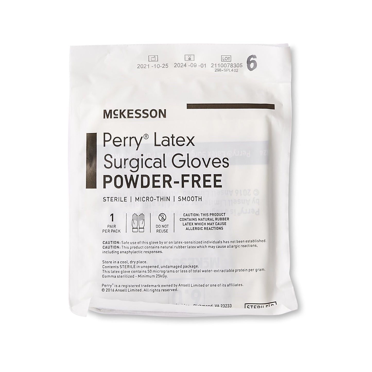 McKesson Perry® Surgical Glove Size 6 Sterile Latex Standard Cuff Length Smooth Brown Not Chemo Approved (1044728_BX)