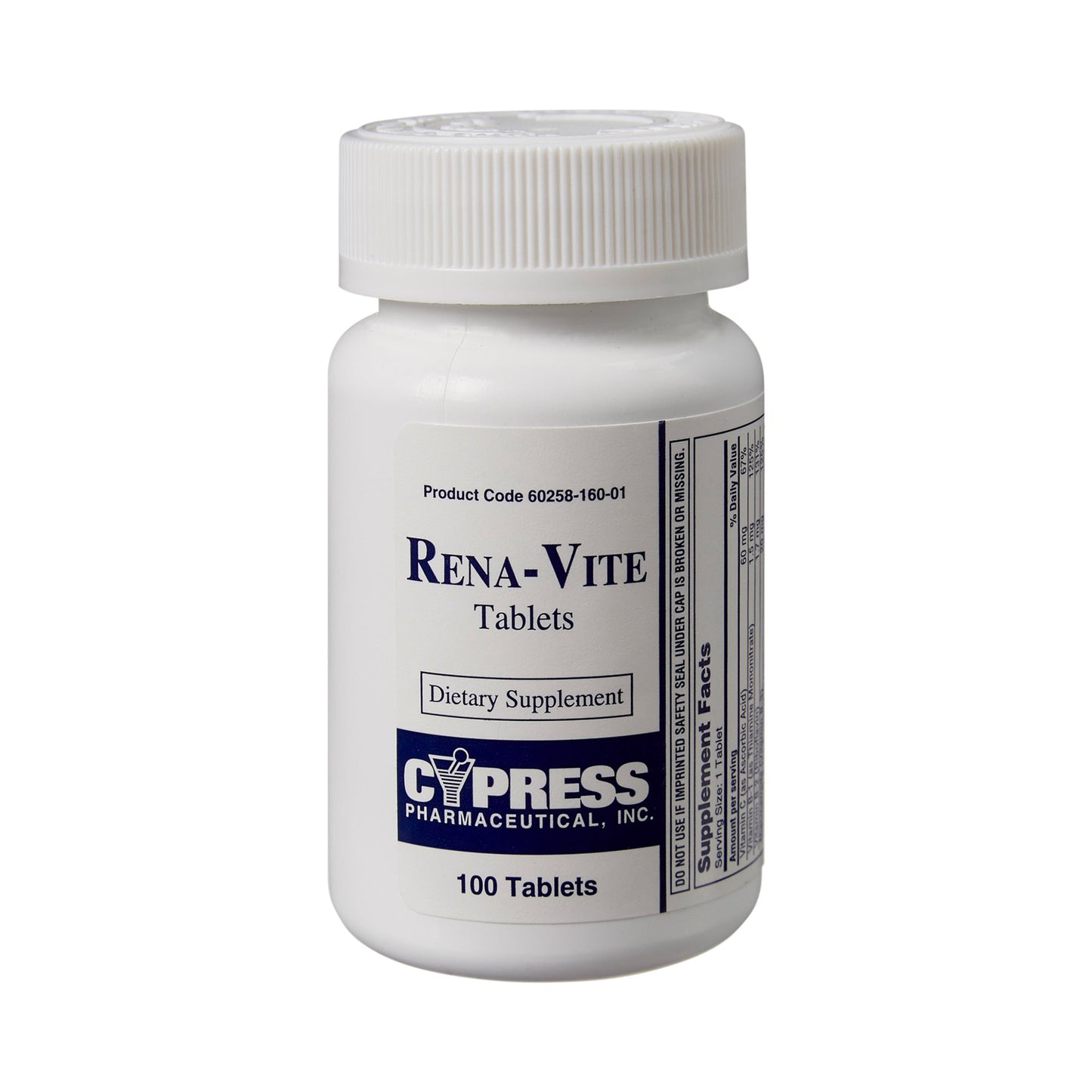 Rena-Vite Multivitamin Supplement Folic Acid / Vitamin B 0.8 mg Strength Tablet 100 per Bottle (855414_BT)