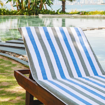 Hospeco® Cabo Cabana Chaise Cover 30x85 Grey/Navy, 12/Case (HOSCC-CC-GY-NV-CS)