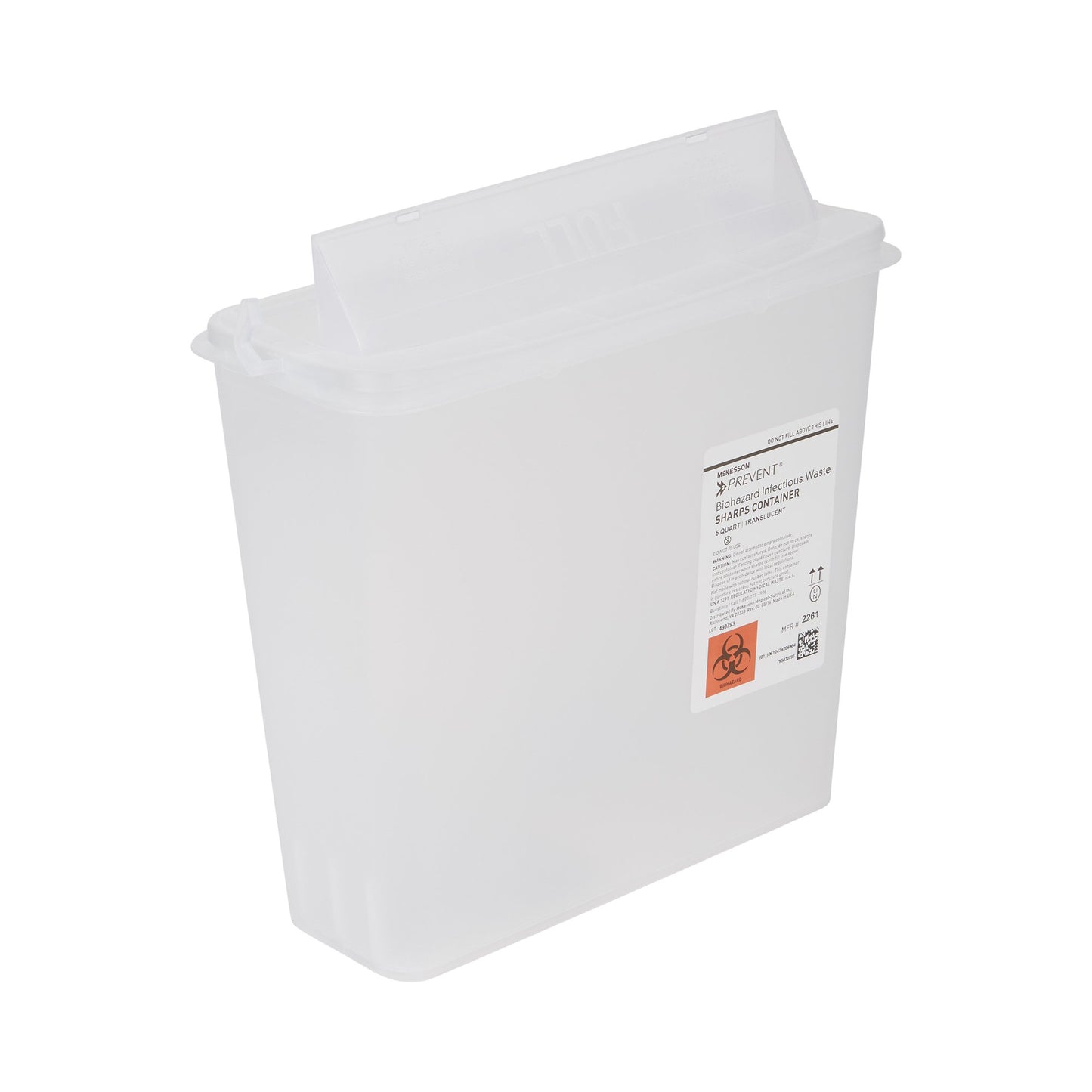 McKesson Prevent® Sharps Container Translucent Base 10-3/4 H X 10-1/2 W X 4-3/4 D Inch Horizontal Entry 1.25 Gallon (855126_EA)