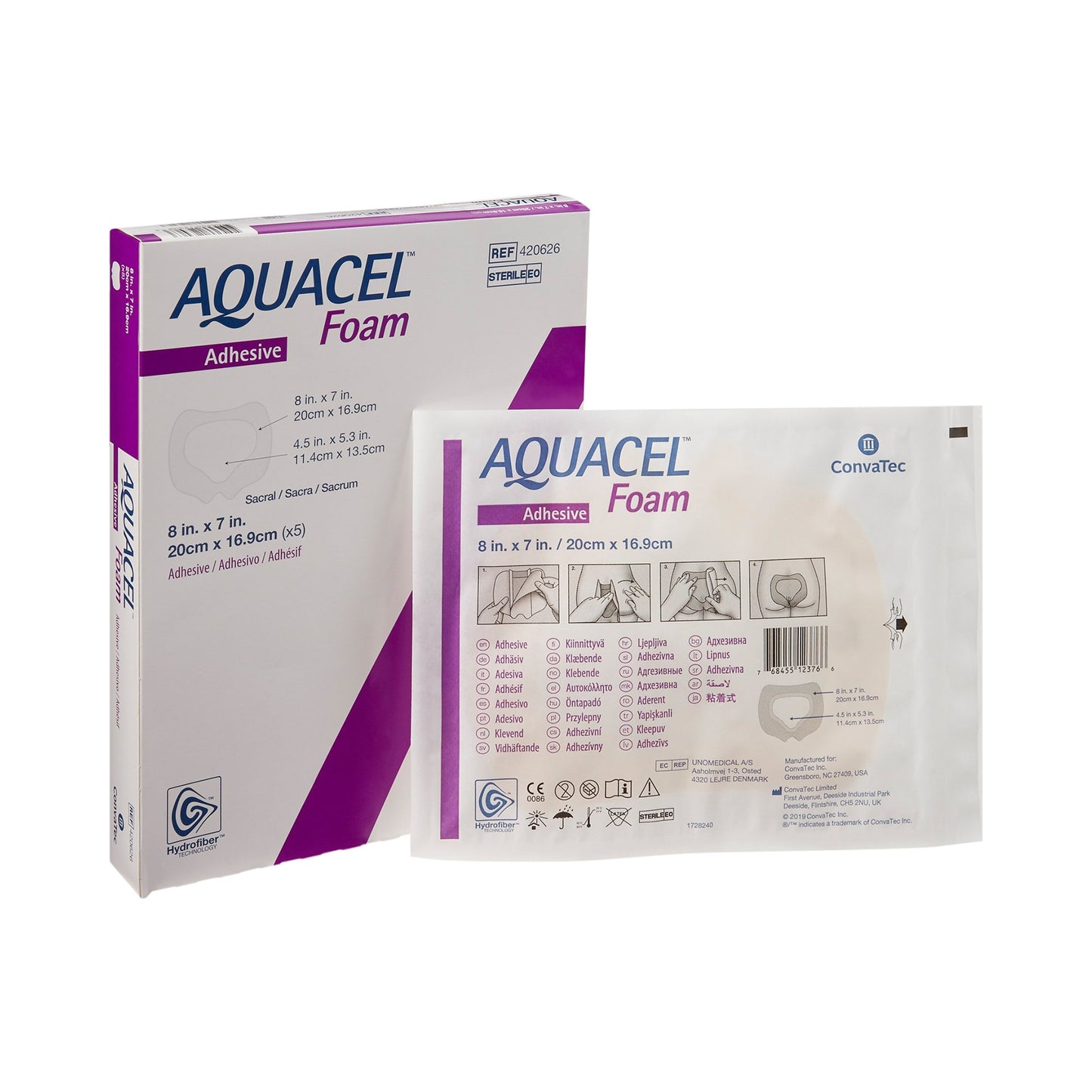 Aquacel® Foam Dressing 7 X 8 Inch With Border Waterproof Film Backing Silicone Adhesive Sacral Sterile (802599_BX)