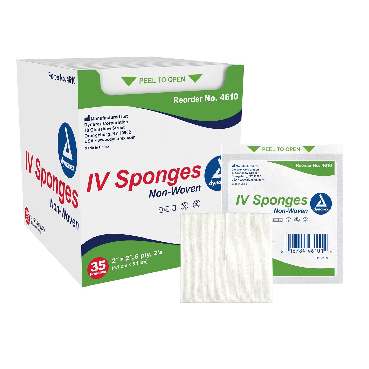 Dynarex® I.V. Sponge 2 X 2 Inch 6-Ply Sterile 2 per Pack (865437_CS)