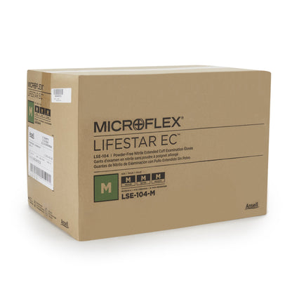 LifeStar™ EC Exam Glove Medium NonSterile Nitrile Extended Cuff Length Textured Fingertips White / Blue Fentanyl Tested (1086857_CS)