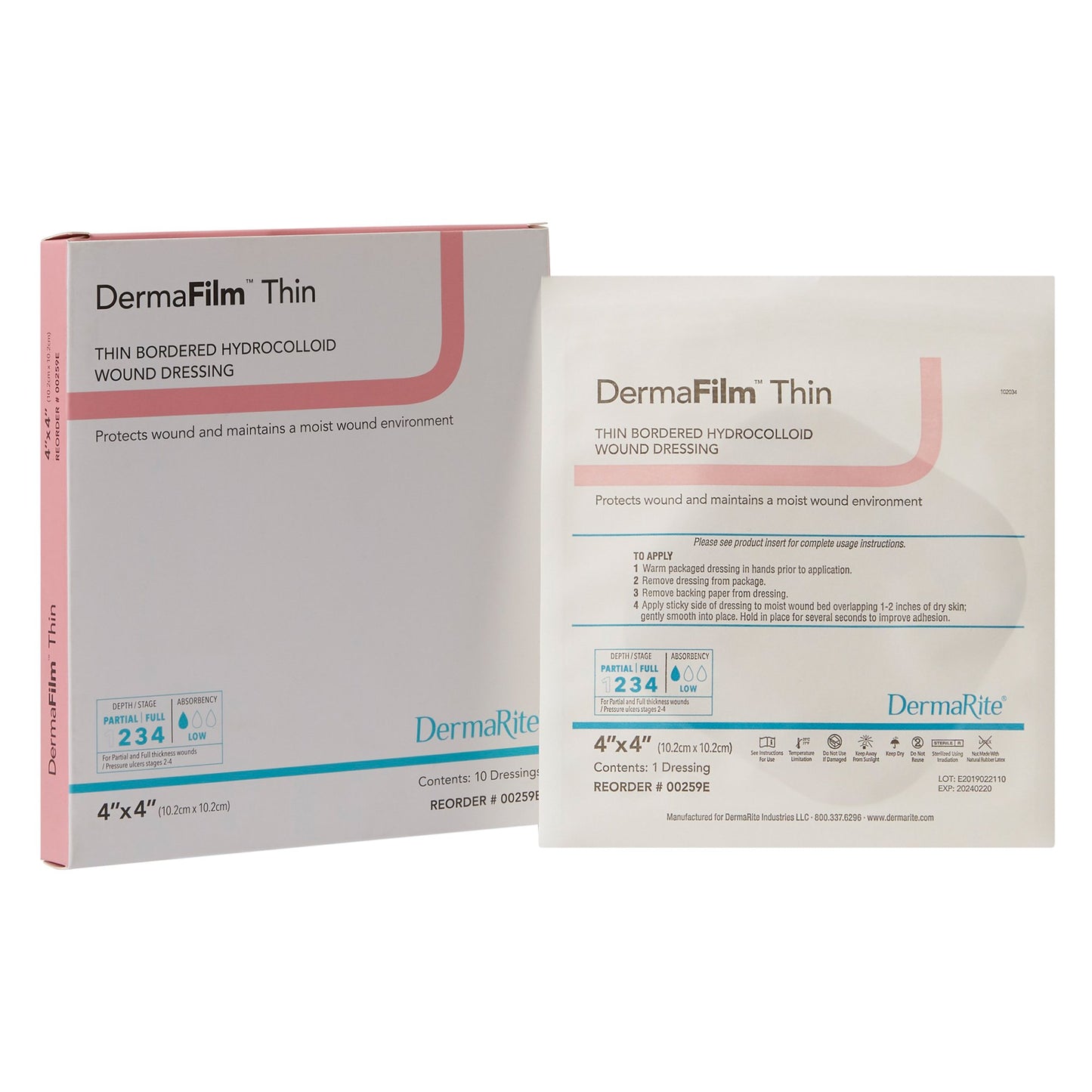 DermaFilm® Thin Hydrocolloid Dressing Film Backing 4 X 4 Inch Square Hydrocolloid / Film (583419_BX)