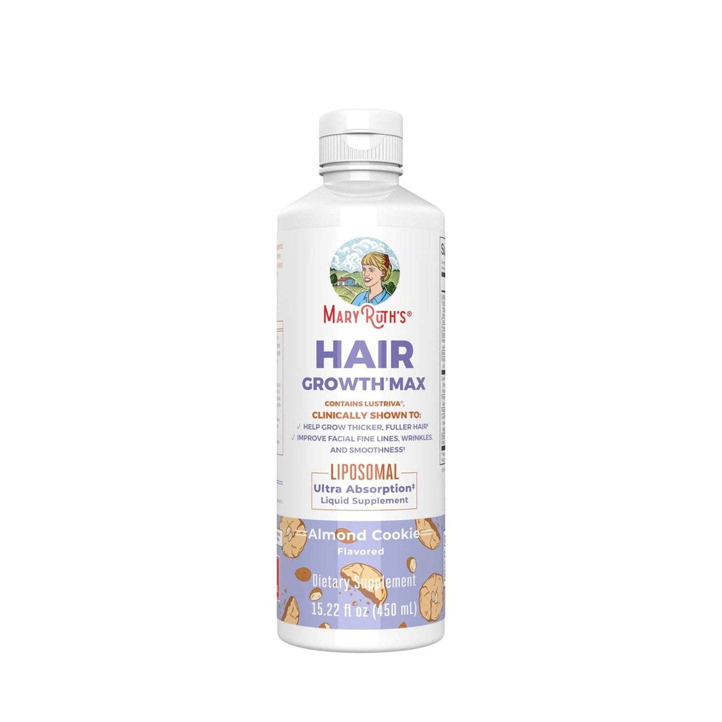 Mary Ruth's® Hair Growth Max Liposomal Dietary Supplement Vitamin E / B6 / Biotin 4 mg / 3 mg / 10,000 mcg Strength Liquid 15.22 oz. Almond Cookie Flavor (1271763_EA)