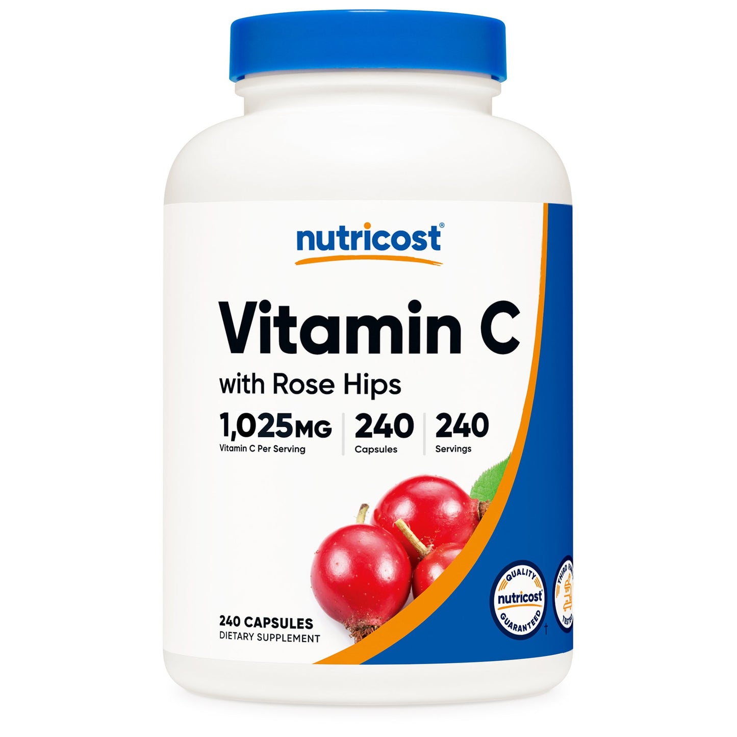 nutricost® Vitamin C with Rose Hips Dietary Supplement Vitamin C / Rose Hips 1,000 mg - 25 mg Strength Capsule 240 Per Bottle (1270253_BT)