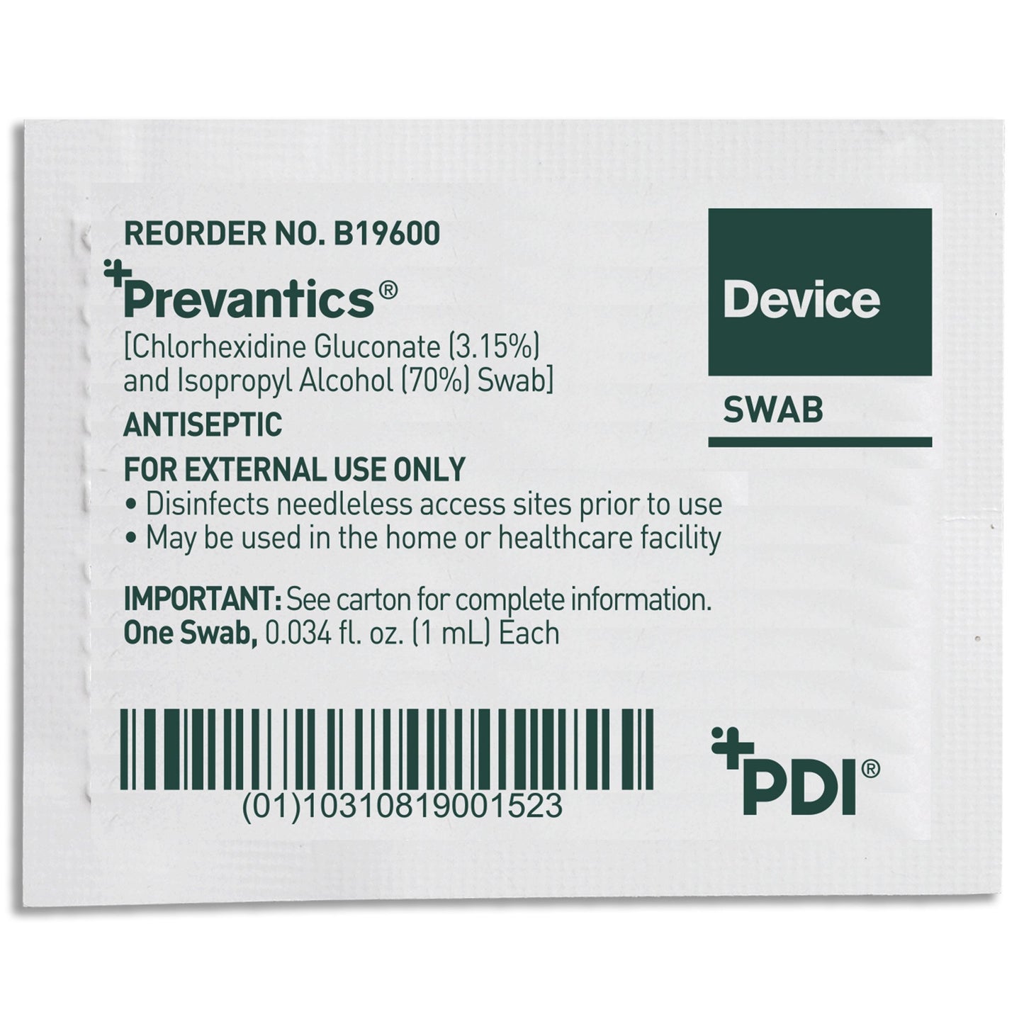 Prevantics® Device Swab 3.15% / 70% Strength CHG (Chlorhexidine Gluconate) / Isopropyl Alcohol Individual Packet NonSterile (959981_EA)