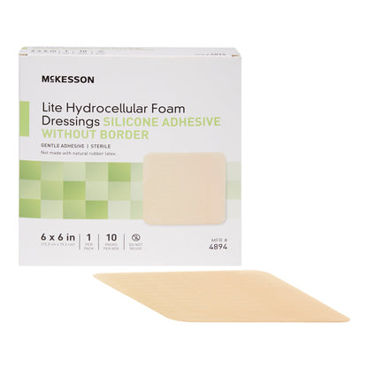 McKesson Lite Thin Foam Dressing 6 X 6 Inch Without Border Film Backing Silicone Gel Adhesive Square Sterile (1083094_CS)